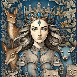 Regal Woman with Woodland Creatures