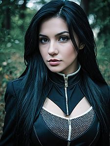 Sexy Woman in Ultra Futuristic Cosplay Costume Realistic Photo