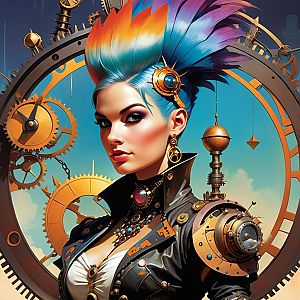 Dramatic Steampunk Woman with Colorful Hair