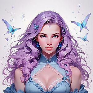 Woman with Lavender Hair and Butterflies
