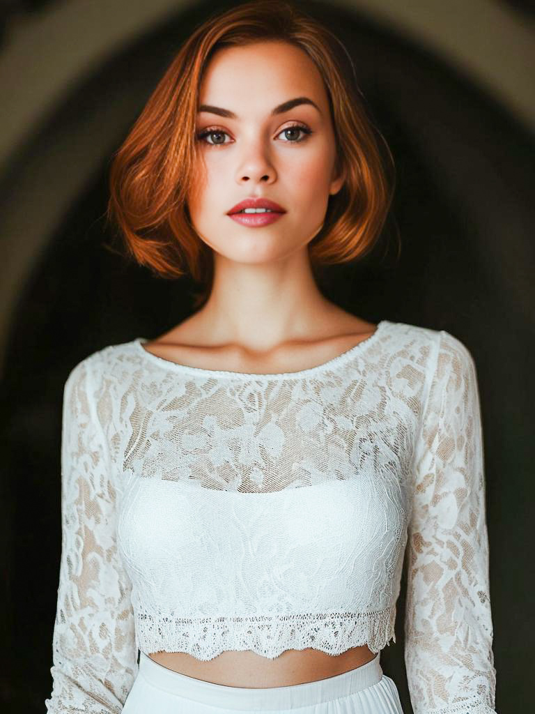 Elegant Young Woman in Lace Top