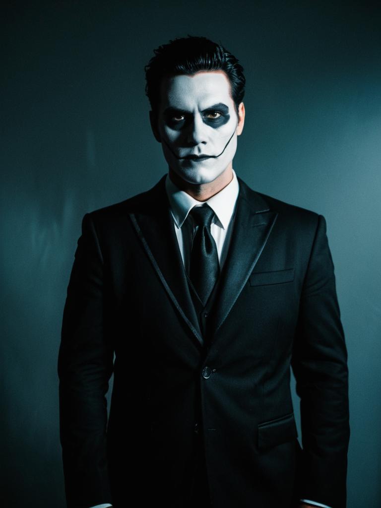 Man in Skull Makeup in Black Suit