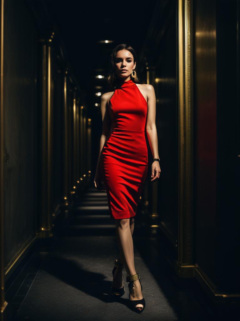 Elegant Sleeveless Vibrant Red Bodycon Dress with High Neckline