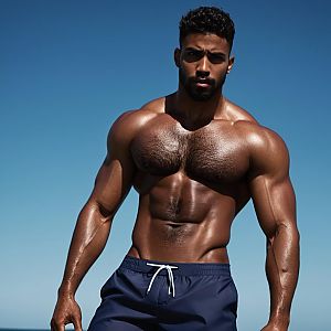 Muscular Man with Defined Physique Against Blue Sky