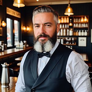 Distinguished Man in Rustic Café