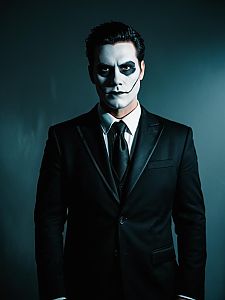 Man in Skull Makeup in Black Suit