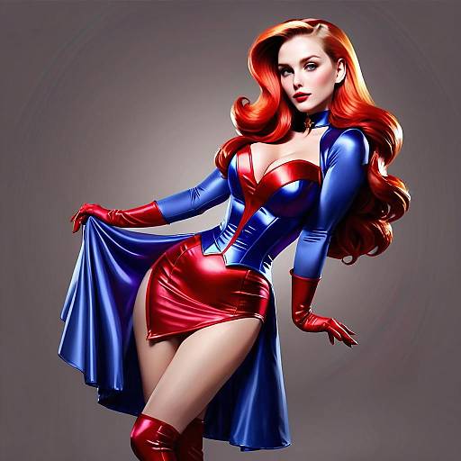 Digital Illustration of Woman in Blue and Red Superhero Costume