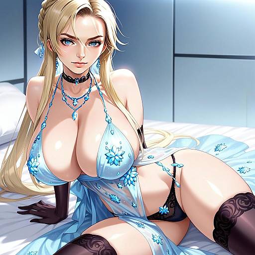 Artoria Pendragon Lancer Alter in Blue Floral Lingerie Anime Artwork