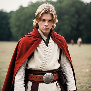 Young man in medieval costume with cape