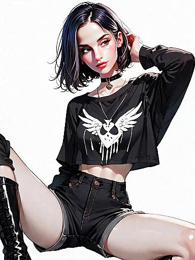 Realistic Digital Art of Woman in Streetwear Crop Top and Shorts