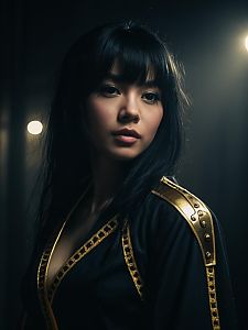 Realistic Cosplay Woman Wearing Maki Zenin Costume with Gold Details