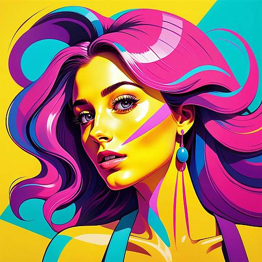 Vibrant Pop Art Digital Portrait of Woman with Pink Hair