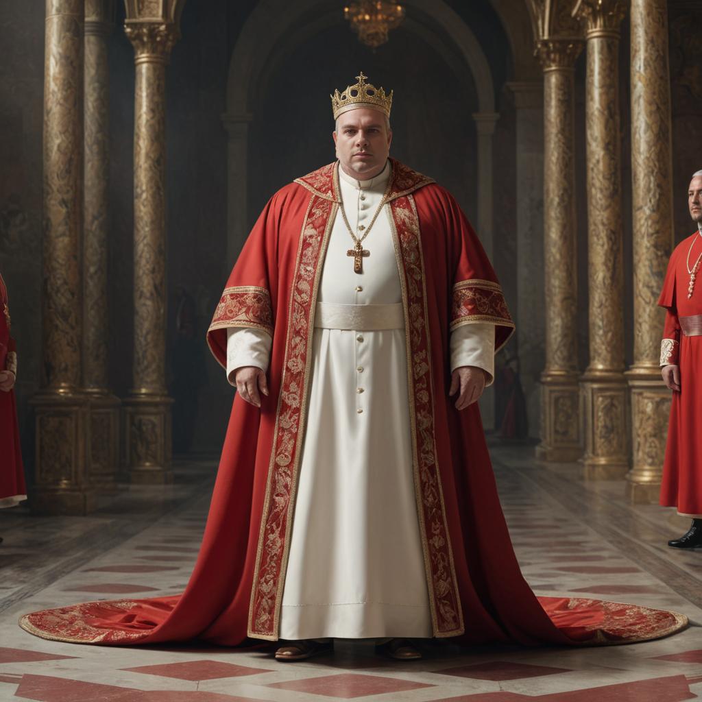 Regal Man in Papal Attire in Grand Church