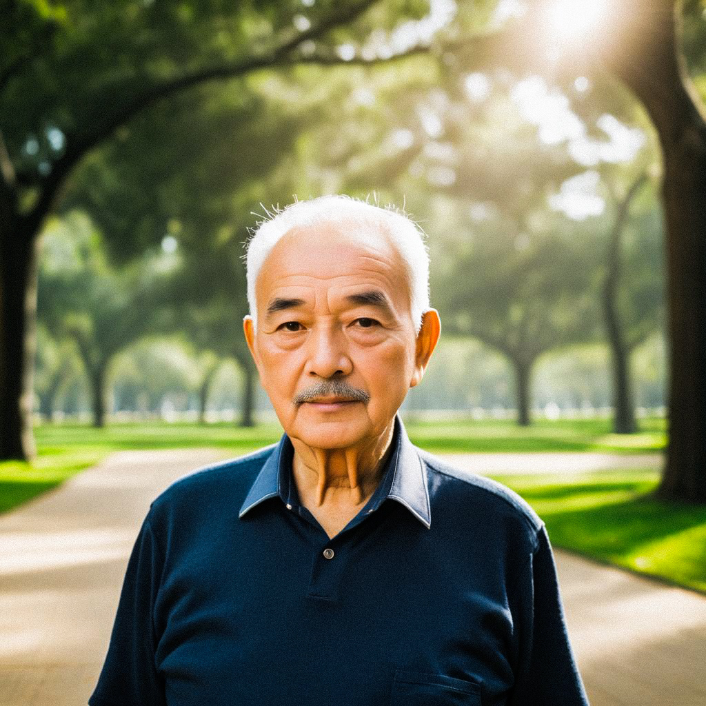 Confident Older Man in Sunlit Park