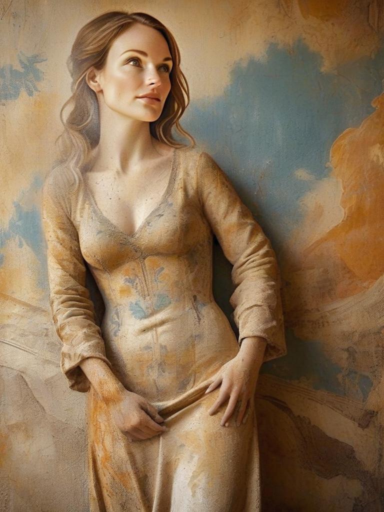Elegant Woman in Earth-Toned Dress