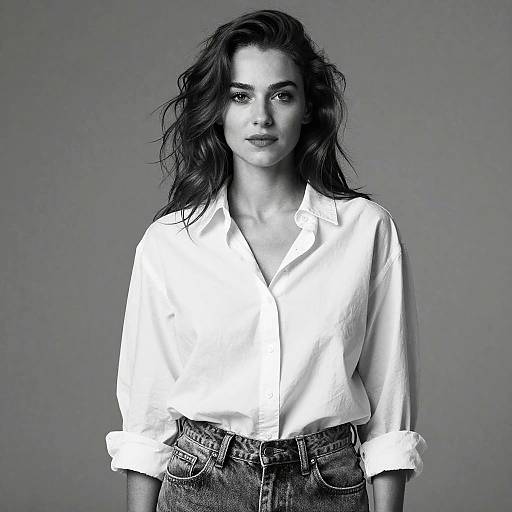 Gen Z Fashion Portrait of Woman in White Shirt and Denim