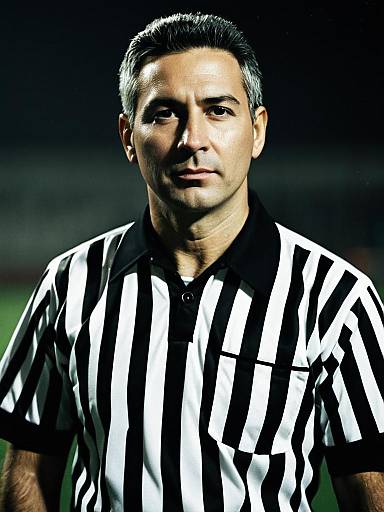 Man in Referee Costume Waist Up Editorial Portrait Photorealistic