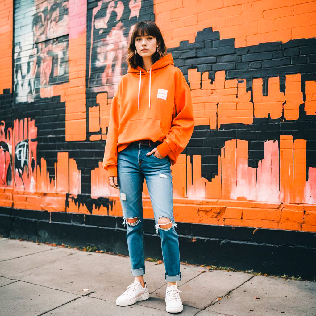 Stylish Woman Against Graffiti Wall