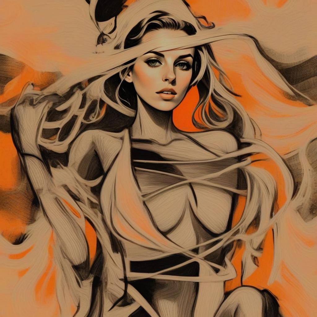 Stylized Digital Portrait of a Woman with Flowing Ribbons Stylized Digital Portrait of a Woman with Flowing Ribbons
