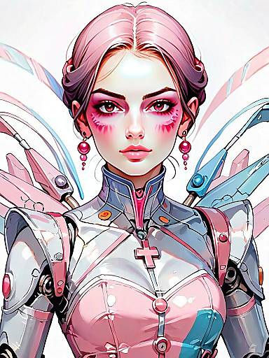 Realistic Woman in Modern Ball Gown with Futuristic Armor and Wings