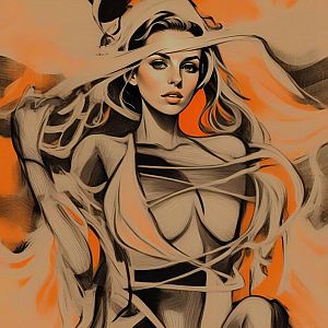 Stylized Digital Portrait of a Woman with Flowing Ribbons