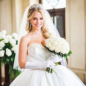 Radiant Bride in Classic White Wedding Gown