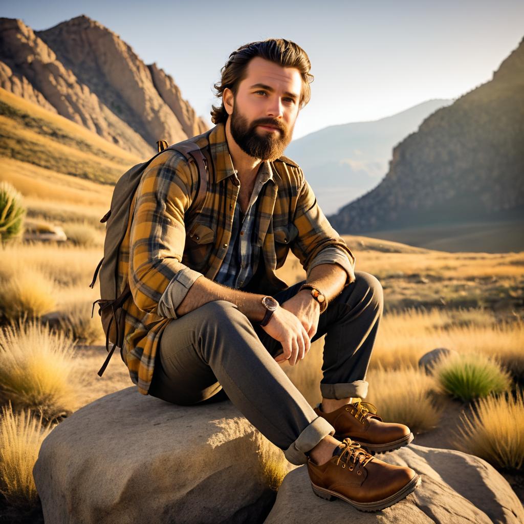 Rugged Man in Mountainous Landscape