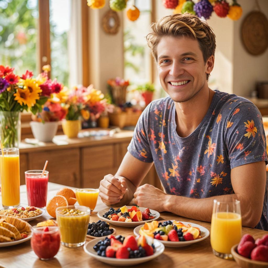 Man Enjoying Healthy Fruit Breakfast in Sunny Room