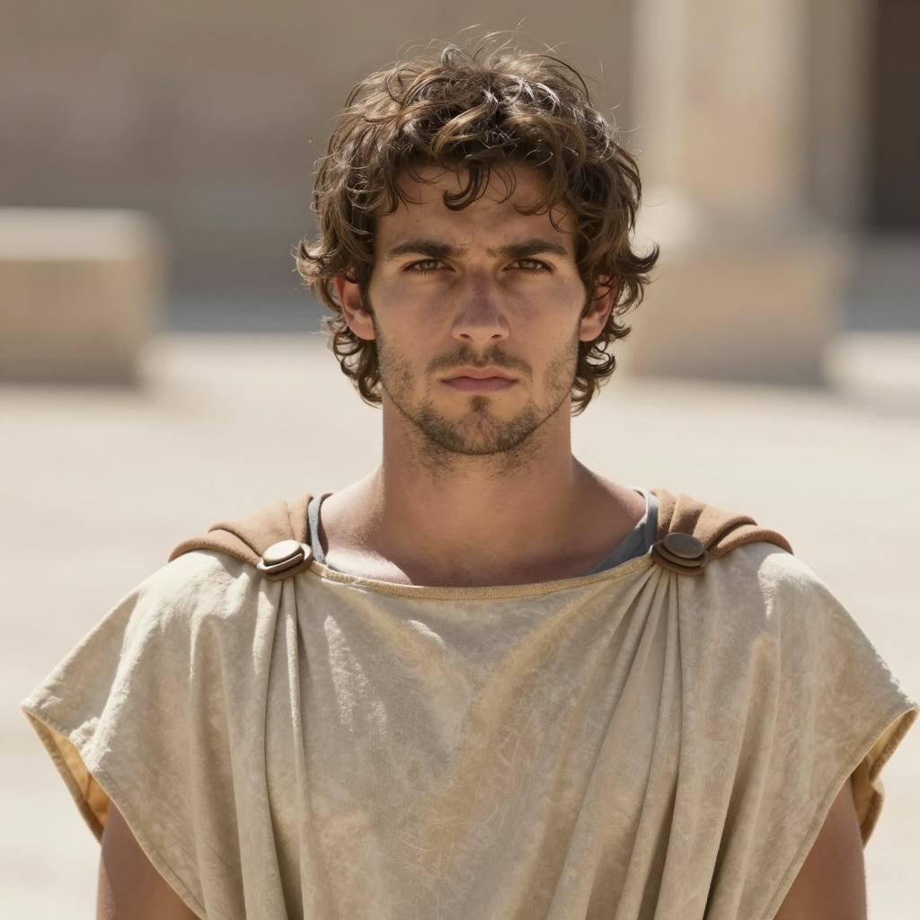 Portrait of Young Man in Ancient Roman or Greek Style Robe