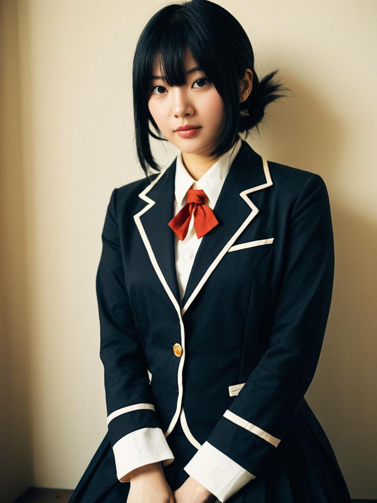 Realistic Sumi Nakahara Cosplay Woman in Dark School Uniform