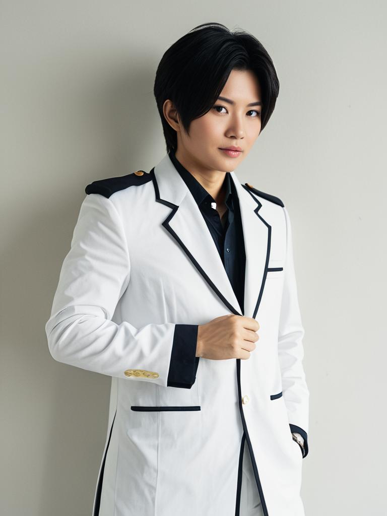 Man Wearing Takeshi Asakura Cosplay Costume in Realistic Photo