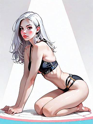 Realistic Comic Style Woman Full Body Artwork in Minimalistic Setting