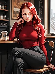 Stylish Woman at Cozy Café
