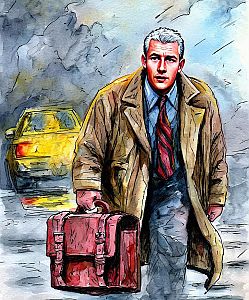 Man in Trench Coat with Briefcase in Urban Setting