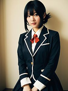 Realistic Sumi Nakahara Cosplay Woman in Dark School Uniform