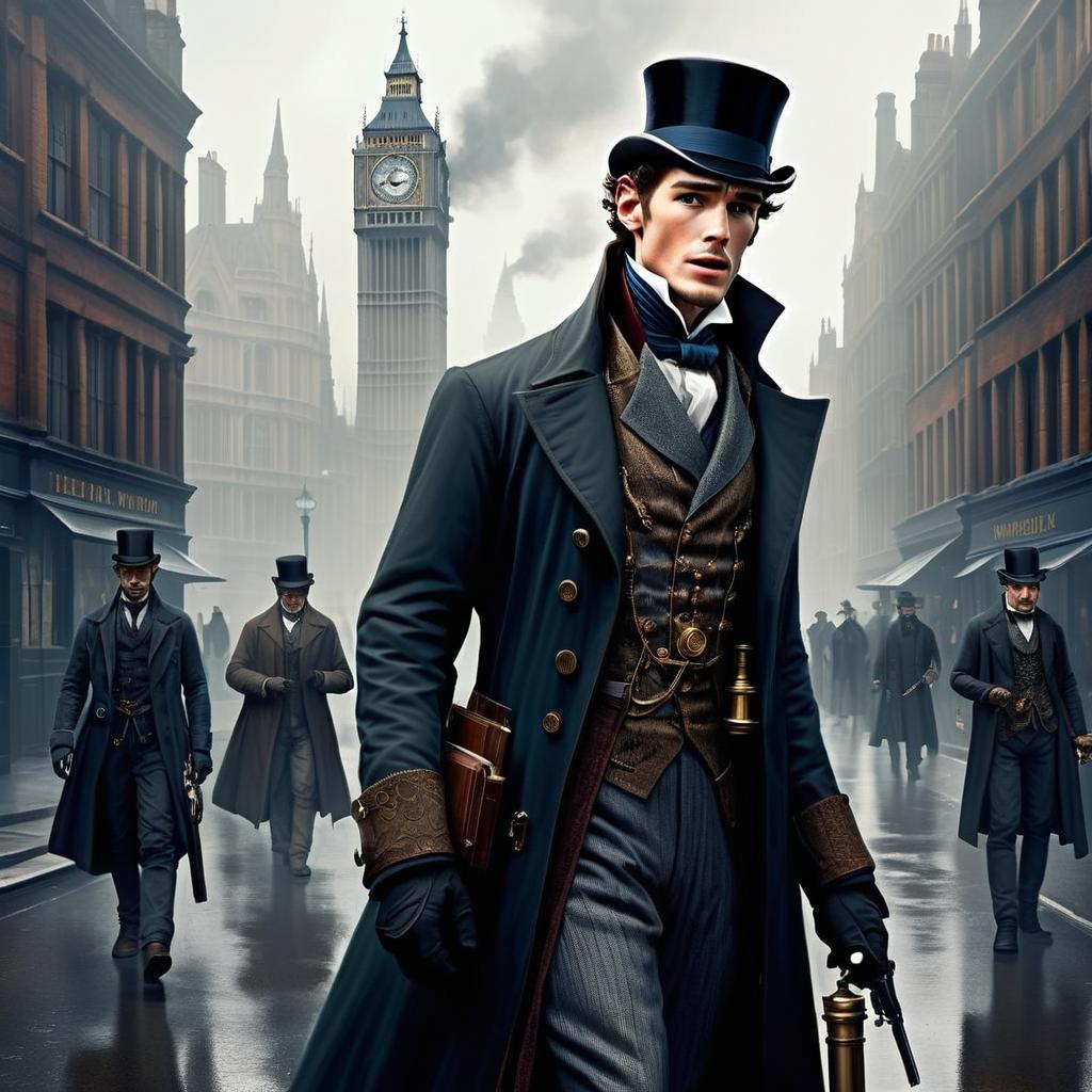 Victorian Man in Foggy London with Big Ben