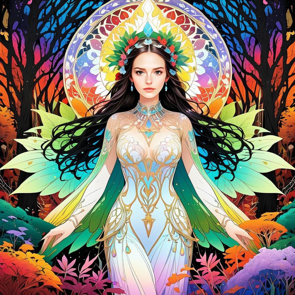 Ethereal Woman in Vibrant Fantasy Forest