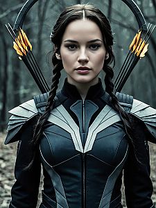 Woman in Mockingjay Costume Waist Up Editorial Portrait Photorealistic