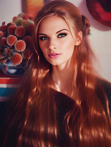 Portrait of a Woman with Long Auburn Hair and Green Eyes - Artistic Indoor Photography