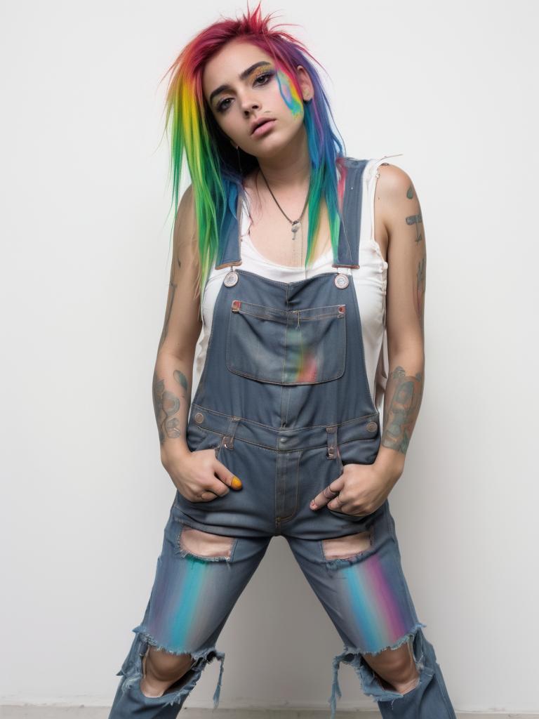 Grungy Mexican Woman with Rainbow Hair