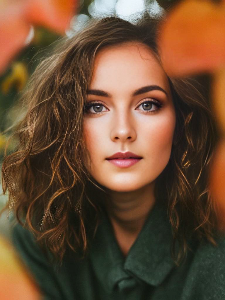 Woman with Curly Hair in Autumn Foliage