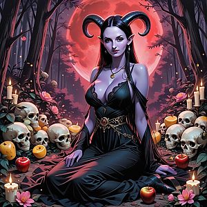 Mysterious Woman in Dark Fantasy Forest