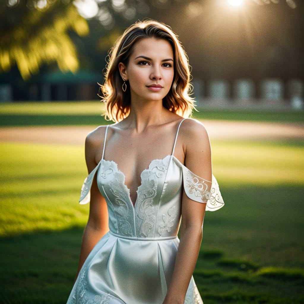 Elegant Woman in Satin Dress at Sunset