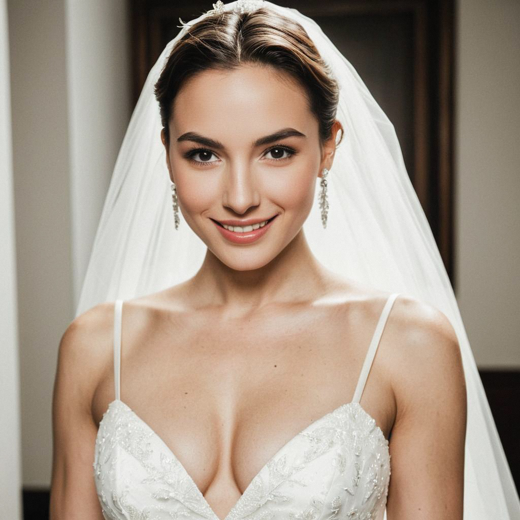 Elegant Bride in White Wedding Dress Elegant Bride in White Wedding Dress