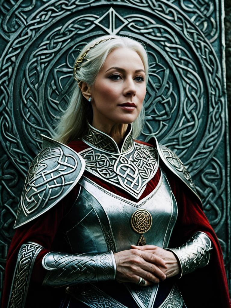 Regal Woman in Excalibur Inspired Celtic Armor Costume