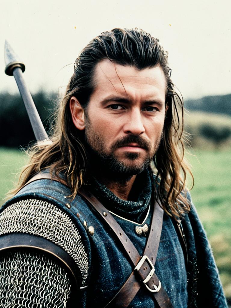 Medieval Warrior Man Portrait with Braveheart Style Photo Filter