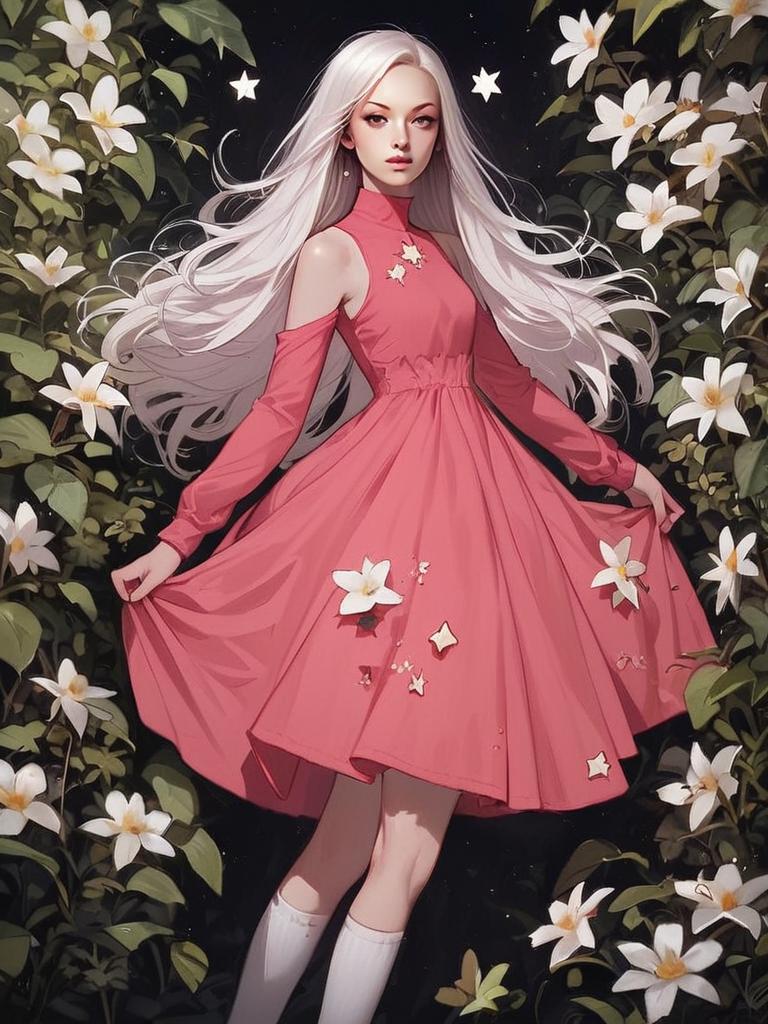 Whimsical Woman in Pink Dress Amidst Nature Whimsical Woman in Pink Dress Amidst Nature