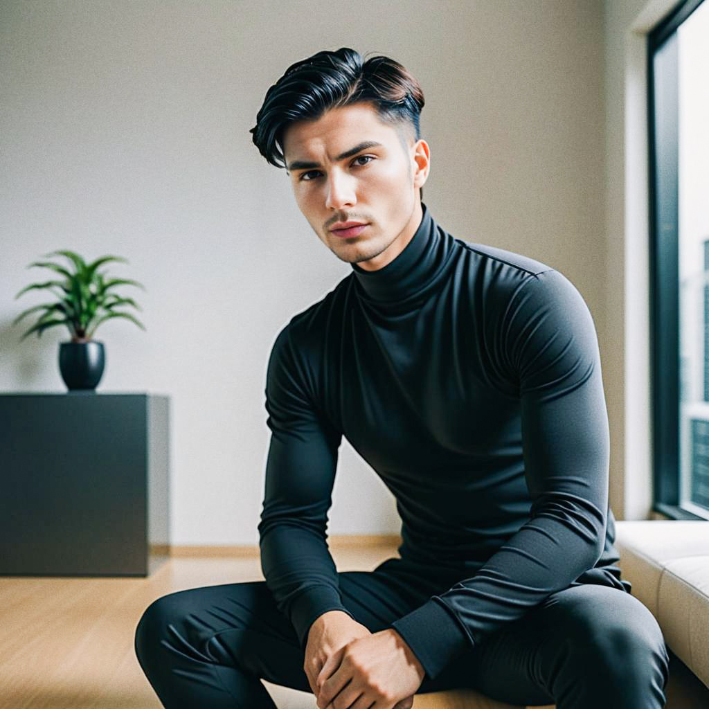 Stylish Young Man in Black Turtleneck