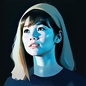 Digital Portrait of a Young Woman in Blue Lighting