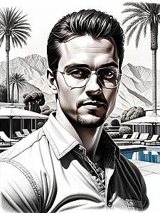 Monochrome Portrait of Man by Luxurious Poolside